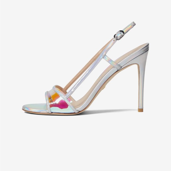 Stuart Weitzman Womens Mondrian 100 Sandal Silver/ Aurora size US 7 - Picture 5 of 14